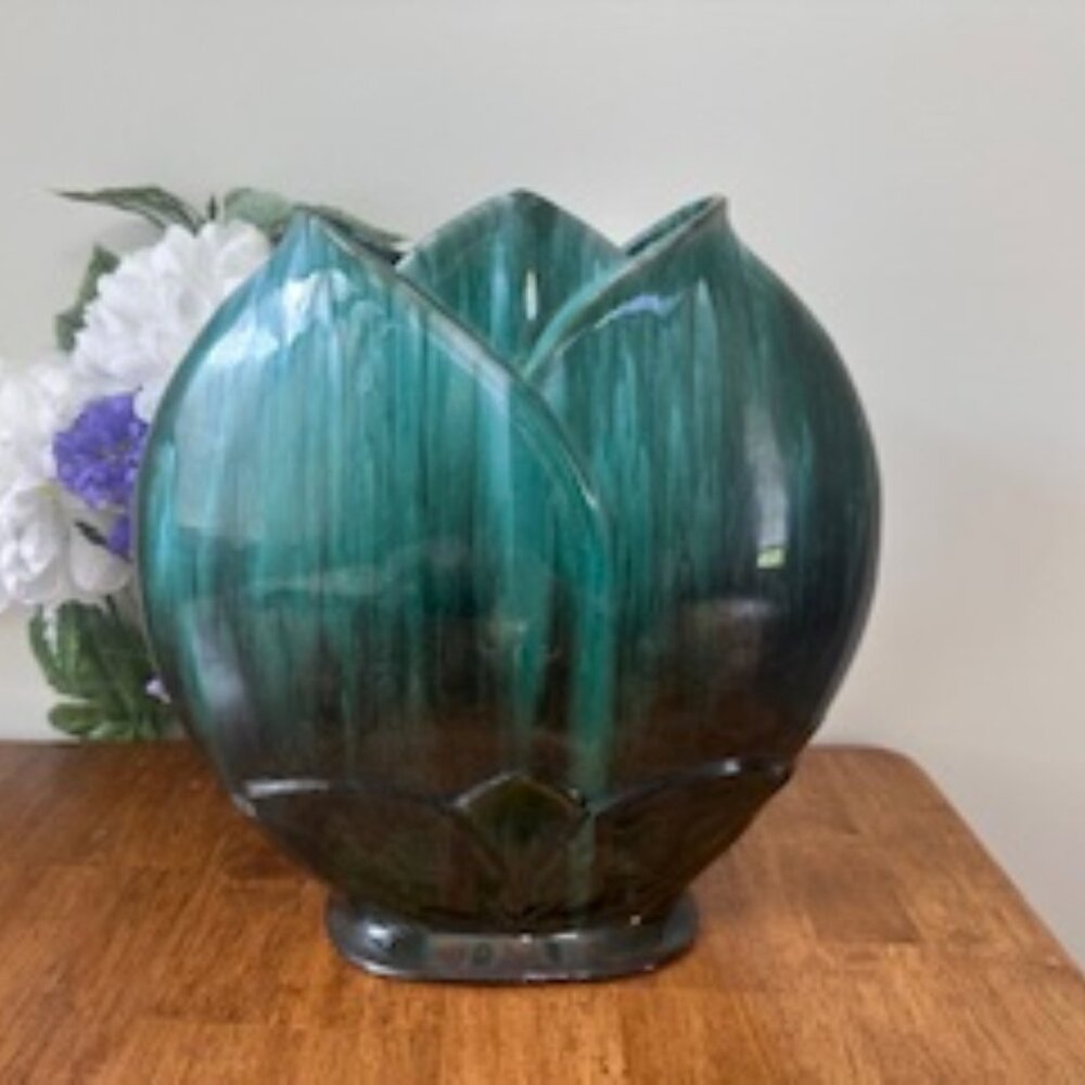 Blue Mountain Pottery Large Drip Glaze Vase‎ Green Black Canada Studio Pottery